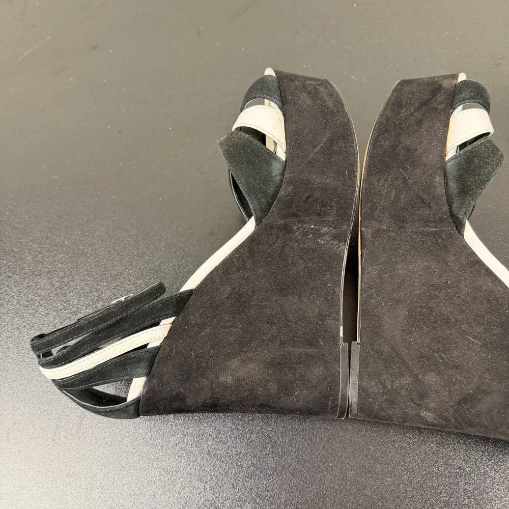 White House Black Market Platform Heels Womens 8M Black Suede Peep Toe Career